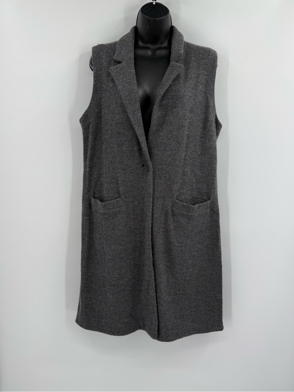 Eileen Fisher Lightweight Boiled Wool Vest Merino Long | Charcoal Gray | Small